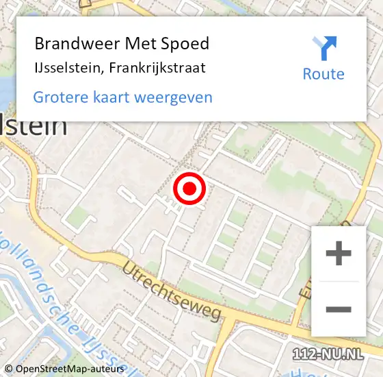 Locatie op kaart van de 112 melding: Brandweer Met Spoed Naar IJsselstein, Frankrijkstraat op 7 december 2014 23:53
