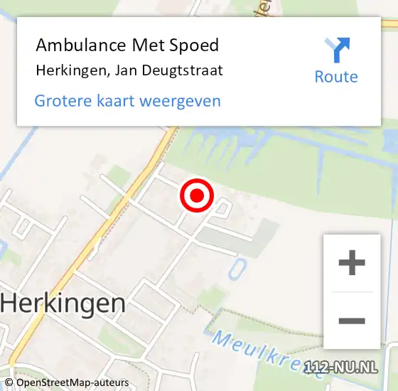 Locatie op kaart van de 112 melding: Ambulance Met Spoed Naar Herkingen, Jan Deugtstraat op 8 december 2014 01:05