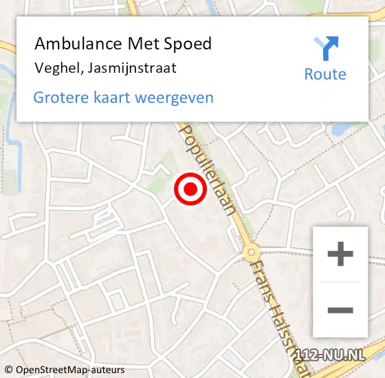 Locatie op kaart van de 112 melding: Ambulance Met Spoed Naar Veghel, Jasmijnstraat op 8 december 2014 01:30