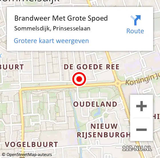 Locatie op kaart van de 112 melding: Brandweer Met Grote Spoed Naar Sommelsdijk, Prinsesselaan op 8 december 2014 03:45