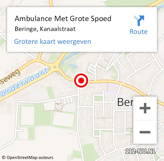 Locatie op kaart van de 112 melding: Ambulance Met Grote Spoed Naar Beringe, Kanaalstraat op 8 december 2014 05:19