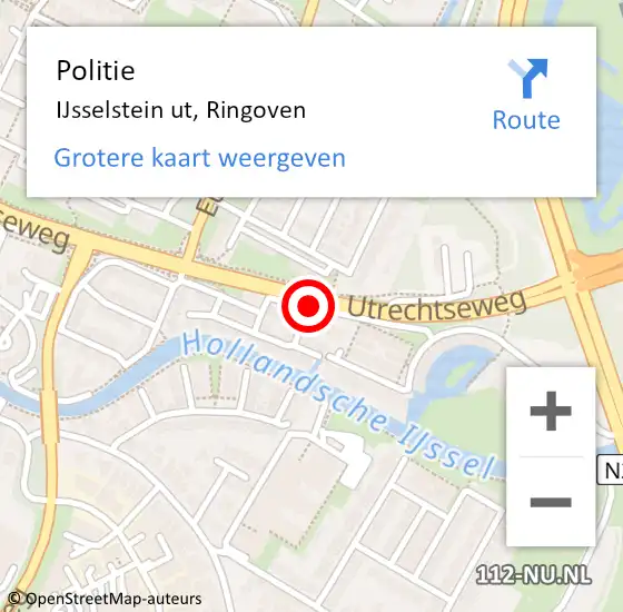 Locatie op kaart van de 112 melding: Politie IJsselstein ut, Ringoven op 8 december 2014 07:18