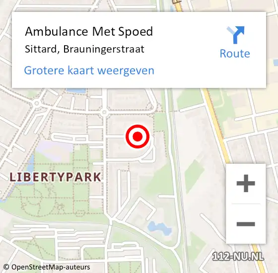 Locatie op kaart van de 112 melding: Ambulance Met Spoed Naar Sittard, Brauningerstraat op 8 december 2014 08:50