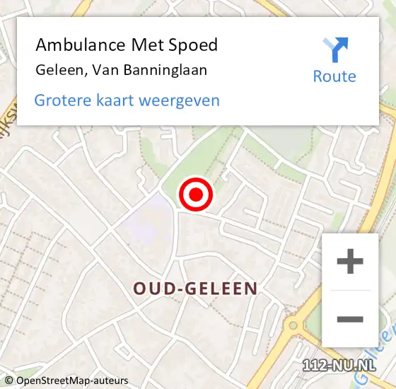 Locatie op kaart van de 112 melding: Ambulance Met Spoed Naar Geleen, Van Banninglaan op 8 december 2014 09:13