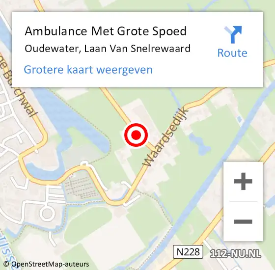 Locatie op kaart van de 112 melding: Ambulance Met Grote Spoed Naar Oudewater, Laan Van Snelrewaard op 8 december 2014 09:27