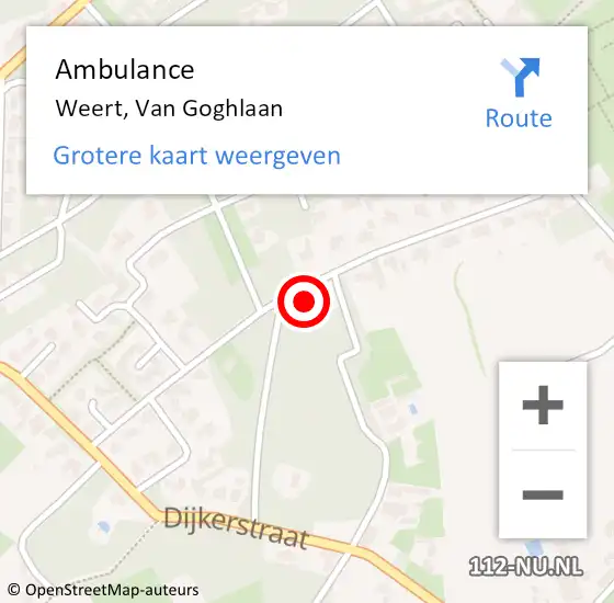 Locatie op kaart van de 112 melding: Ambulance Weert, Van Goghlaan op 8 december 2014 09:33