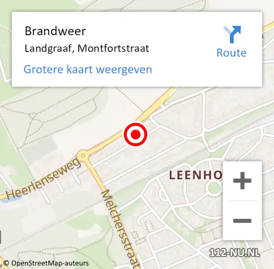 Locatie op kaart van de 112 melding: Brandweer Landgraaf, Montfortstraat op 8 december 2014 11:48