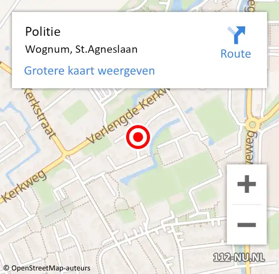 Locatie op kaart van de 112 melding: Politie Wognum, St.Agneslaan op 8 december 2014 12:01