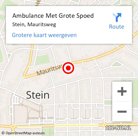 Locatie op kaart van de 112 melding: Ambulance Met Grote Spoed Naar Stein, Mauritsweg op 8 december 2014 12:12