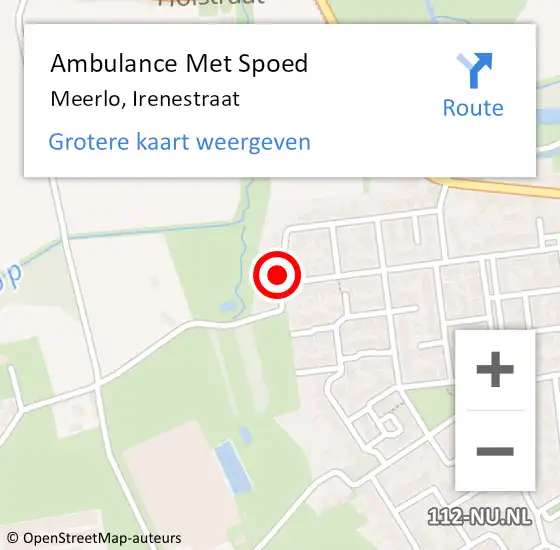 Locatie op kaart van de 112 melding: Ambulance Met Spoed Naar Meerlo, Irenestraat op 8 december 2014 13:17