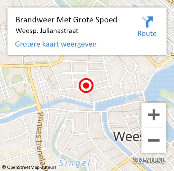 Locatie op kaart van de 112 melding: Brandweer Met Grote Spoed Naar Weesp, Julianastraat op 8 december 2014 14:06