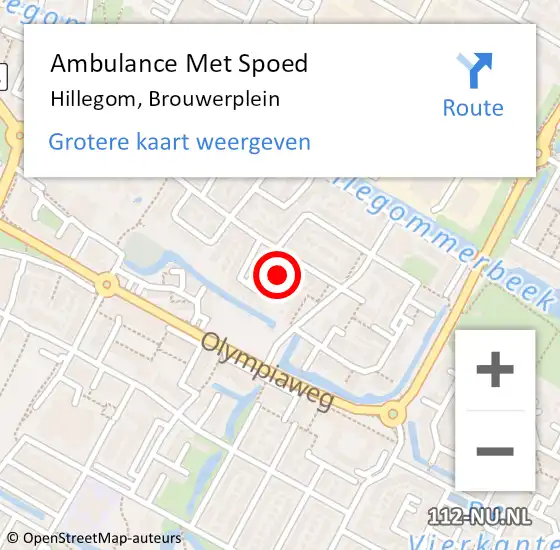 Locatie op kaart van de 112 melding: Ambulance Met Spoed Naar Hillegom, Brouwerplein op 8 december 2014 14:22