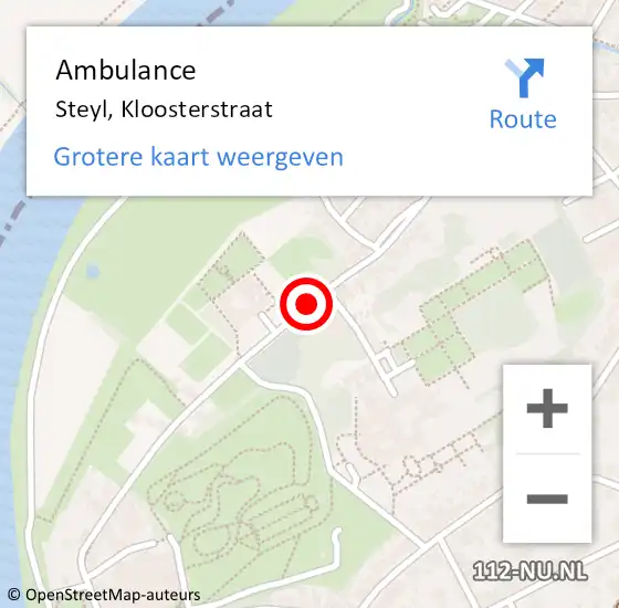 Locatie op kaart van de 112 melding: Ambulance Steyl, Kloosterstraat op 8 december 2014 14:25