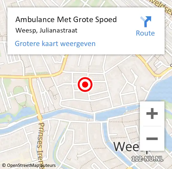 Locatie op kaart van de 112 melding: Ambulance Met Grote Spoed Naar Weesp, Julianastraat op 8 december 2014 14:40