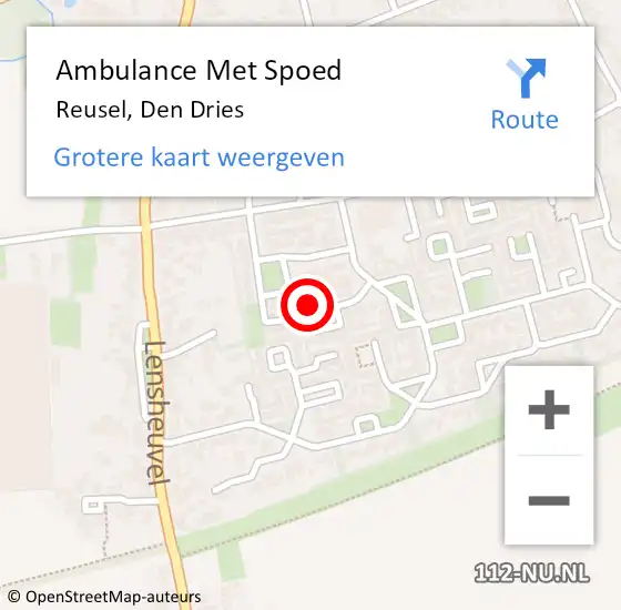 Locatie op kaart van de 112 melding: Ambulance Met Spoed Naar Reusel, Den Dries op 8 december 2014 14:56