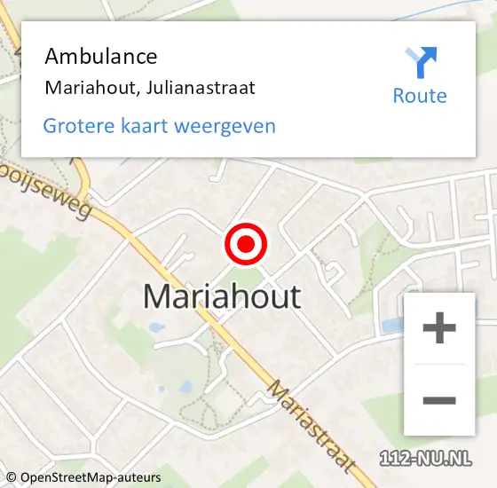 Locatie op kaart van de 112 melding: Ambulance Mariahout, Julianastraat op 8 december 2014 15:09