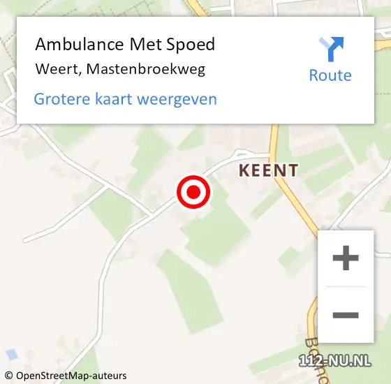 Locatie op kaart van de 112 melding: Ambulance Met Spoed Naar Weert, Mastenbroekweg op 8 december 2014 15:17