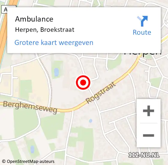 Locatie op kaart van de 112 melding: Ambulance Herpen, Broekstraat op 8 december 2014 15:47