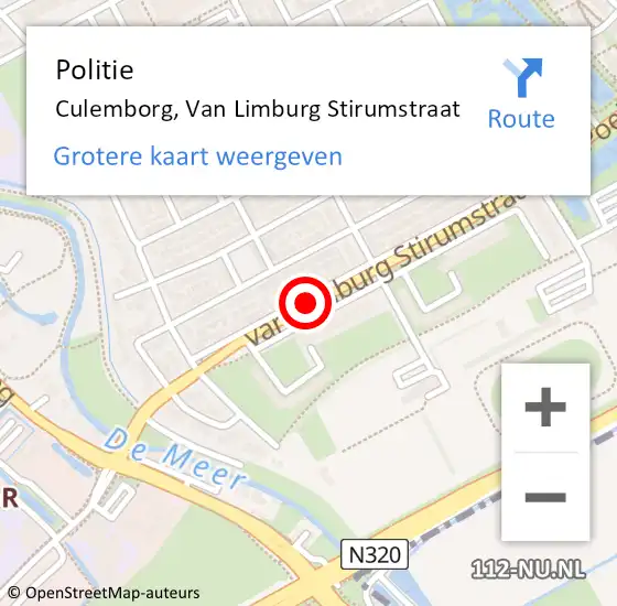 Locatie op kaart van de 112 melding: Politie Culemborg, Van Limburg Stirumstraat op 8 december 2014 16:36