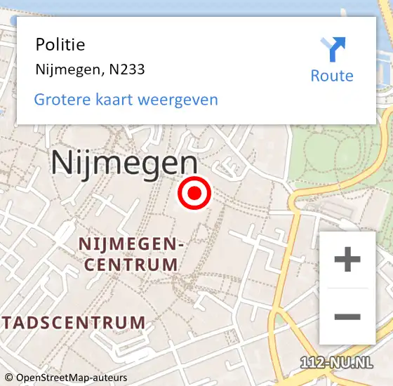 Locatie op kaart van de 112 melding: Politie Nijmegen, N233 op 8 december 2014 16:38