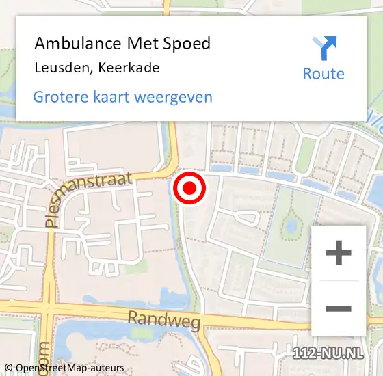 Locatie op kaart van de 112 melding: Ambulance Met Spoed Naar Leusden, Keerkade op 8 december 2014 17:21