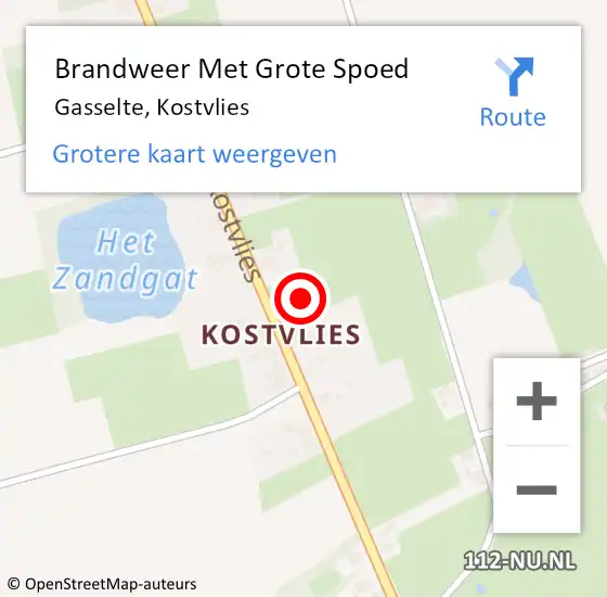 Locatie op kaart van de 112 melding: Brandweer Met Grote Spoed Naar Gasselte, Kostvlies op 8 december 2014 17:33