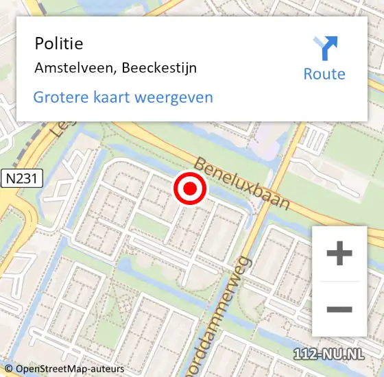 Locatie op kaart van de 112 melding: Politie Amstelveen, Beeckestijn op 8 december 2014 20:07