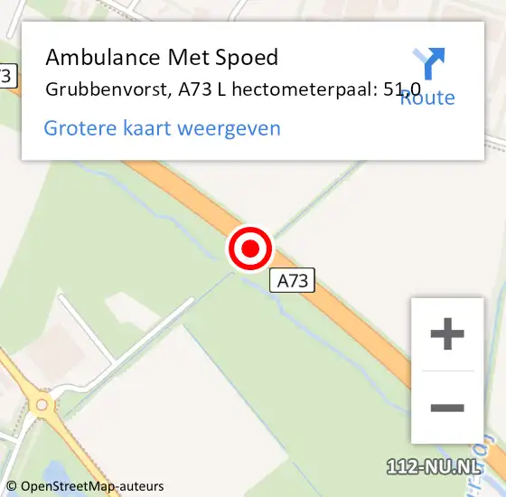 Locatie op kaart van de 112 melding: Ambulance Met Spoed Naar Grubbenvorst, A73 L hectometerpaal: 51,0 op 8 december 2014 20:26