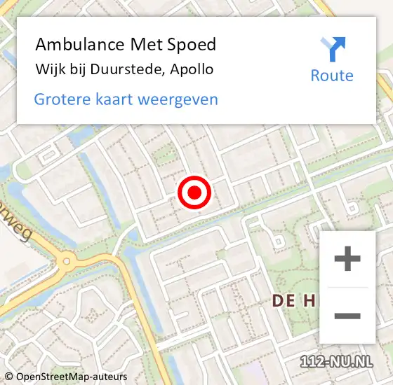 Locatie op kaart van de 112 melding: Ambulance Met Spoed Naar Wijk bij Duurstede, Apollo op 8 december 2014 21:48