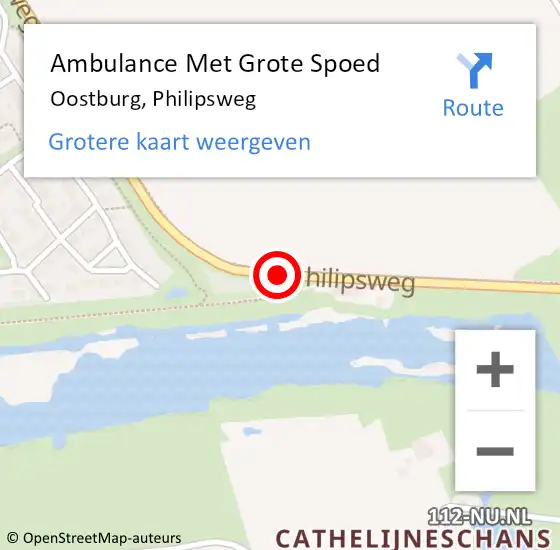 Locatie op kaart van de 112 melding: Ambulance Met Grote Spoed Naar Oostburg, Philipsweg op 8 december 2014 22:30