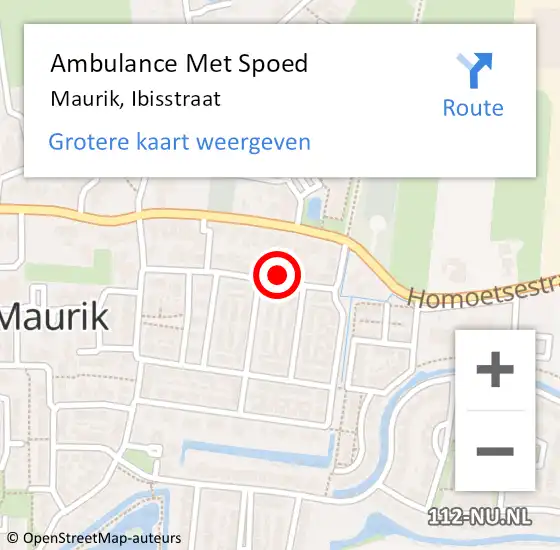 Locatie op kaart van de 112 melding: Ambulance Met Spoed Naar Maurik, Ibisstraat op 8 december 2014 23:41