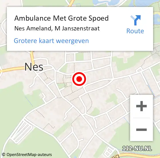 Locatie op kaart van de 112 melding: Ambulance Met Grote Spoed Naar Nes Ameland, M Janszenstraat op 9 december 2014 00:53