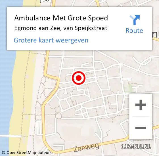 Locatie op kaart van de 112 melding: Ambulance Met Grote Spoed Naar Egmond aan Zee, van Speijkstraat op 9 december 2014 02:14