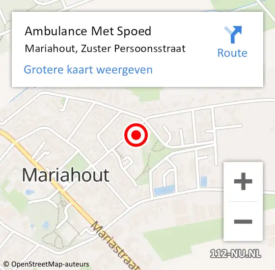 Locatie op kaart van de 112 melding: Ambulance Met Spoed Naar Mariahout, Zuster Persoonsstraat op 9 december 2014 02:33