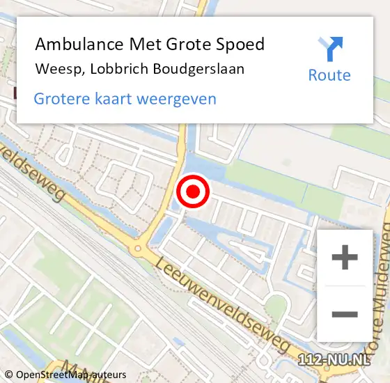 Locatie op kaart van de 112 melding: Ambulance Met Grote Spoed Naar Weesp, Lobbrich Boudgerslaan op 9 december 2014 03:21