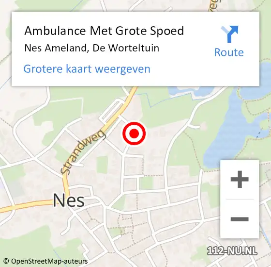 Locatie op kaart van de 112 melding: Ambulance Met Grote Spoed Naar Nes Ameland, De Worteltuin op 9 december 2014 04:23