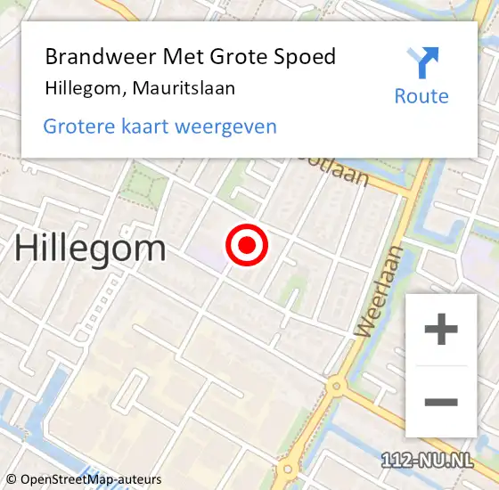 Locatie op kaart van de 112 melding: Brandweer Met Grote Spoed Naar Hillegom, Mauritslaan op 9 december 2014 05:13