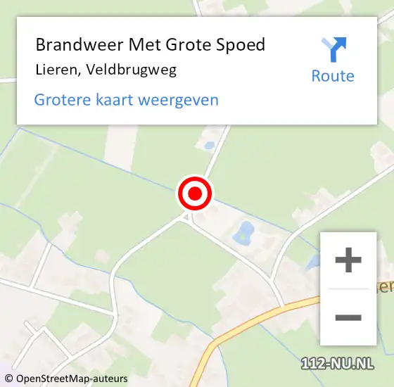 Locatie op kaart van de 112 melding: Brandweer Met Grote Spoed Naar Lieren, Veldbrugweg op 9 december 2014 06:48