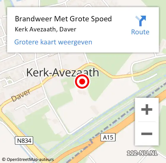 Locatie op kaart van de 112 melding: Brandweer Met Grote Spoed Naar Kerk Avezaath, Daver op 9 december 2014 07:29