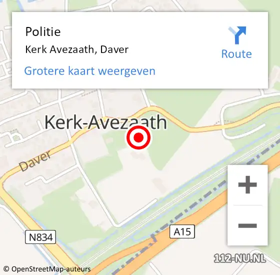 Locatie op kaart van de 112 melding: Politie Kerk Avezaath, Daver op 9 december 2014 07:29