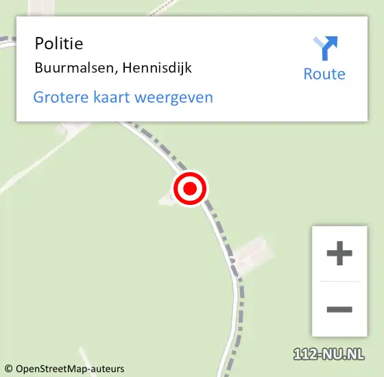 Locatie op kaart van de 112 melding: Politie Buurmalsen, Hennisdijk op 9 december 2014 07:51