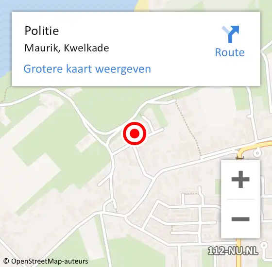 Locatie op kaart van de 112 melding: Politie Maurik, Kwelkade op 9 december 2014 07:52