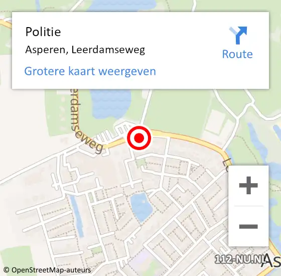 Locatie op kaart van de 112 melding: Politie Asperen, Leerdamseweg op 9 december 2014 07:56