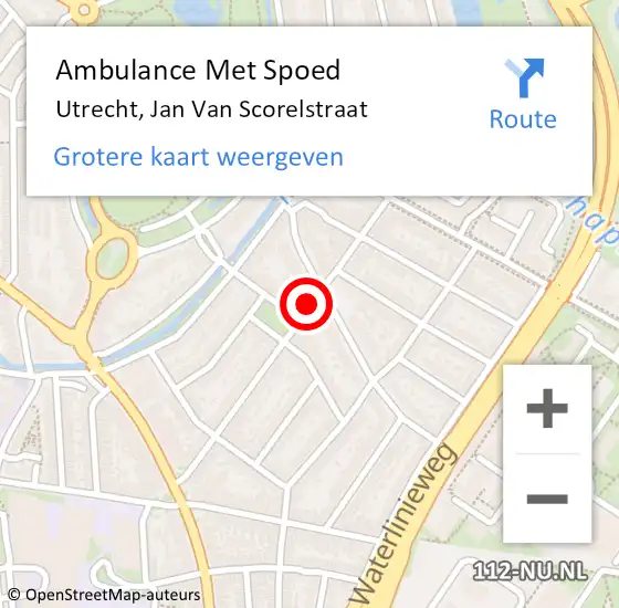 Locatie op kaart van de 112 melding: Ambulance Met Spoed Naar Utrecht, Jan Van Scorelstraat op 9 december 2014 07:56