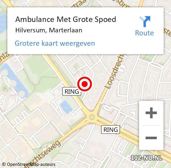 Locatie op kaart van de 112 melding: Ambulance Met Grote Spoed Naar Hilversum, Marterlaan op 9 december 2014 08:14