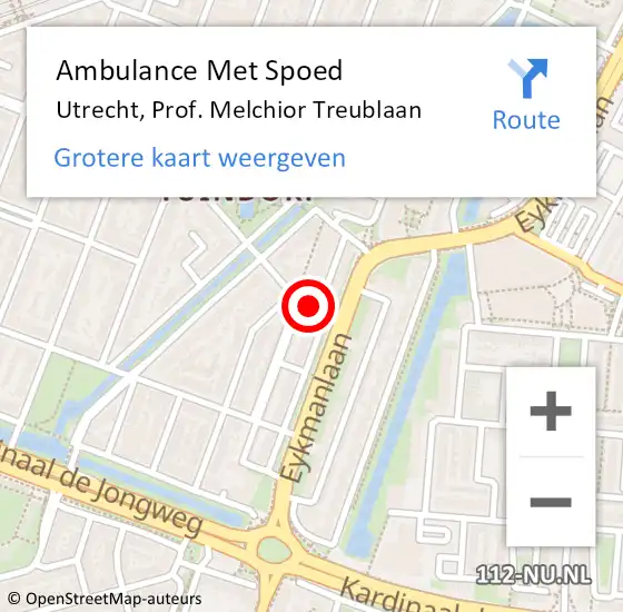 Locatie op kaart van de 112 melding: Ambulance Met Spoed Naar Utrecht, Prof. Melchior Treublaan op 9 december 2014 08:16