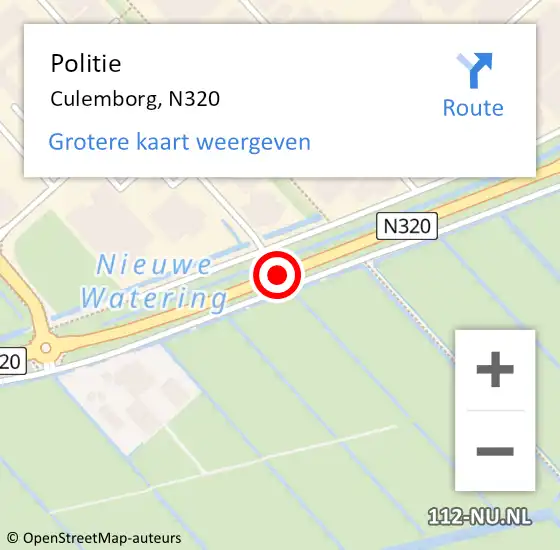 Locatie op kaart van de 112 melding: Politie Culemborg, N320 op 9 december 2014 08:30