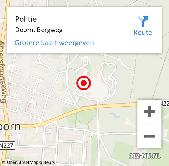 Locatie op kaart van de 112 melding: Politie Doorn, Bergweg op 9 december 2014 08:53