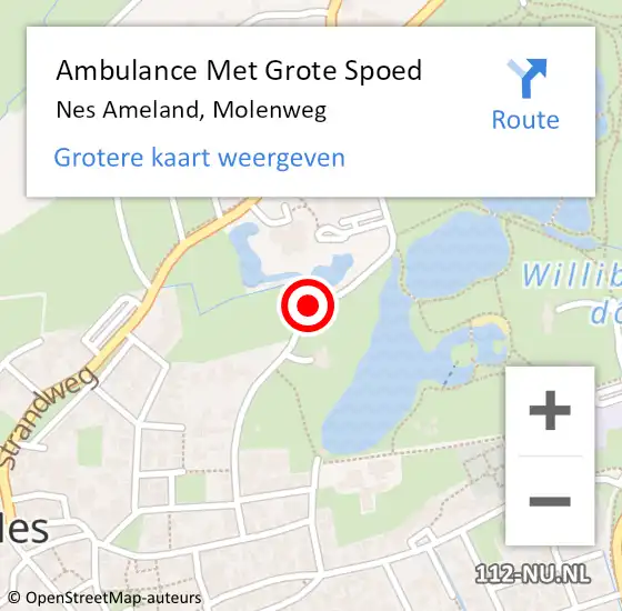 Locatie op kaart van de 112 melding: Ambulance Met Grote Spoed Naar Nes Ameland, Molenweg op 9 december 2014 09:29