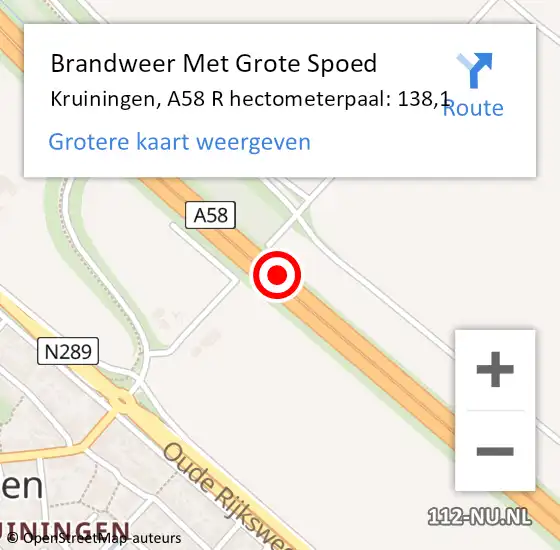 Locatie op kaart van de 112 melding: Brandweer Met Grote Spoed Naar Kruiningen, A58 R hectometerpaal: 136,1 op 9 december 2014 09:30